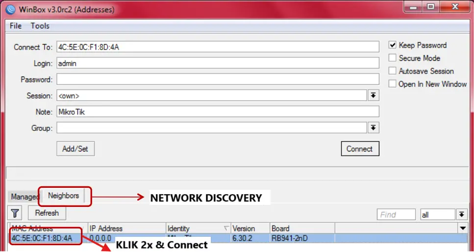 Cara Akses Mikrotik di Winbox dengan MAC Address