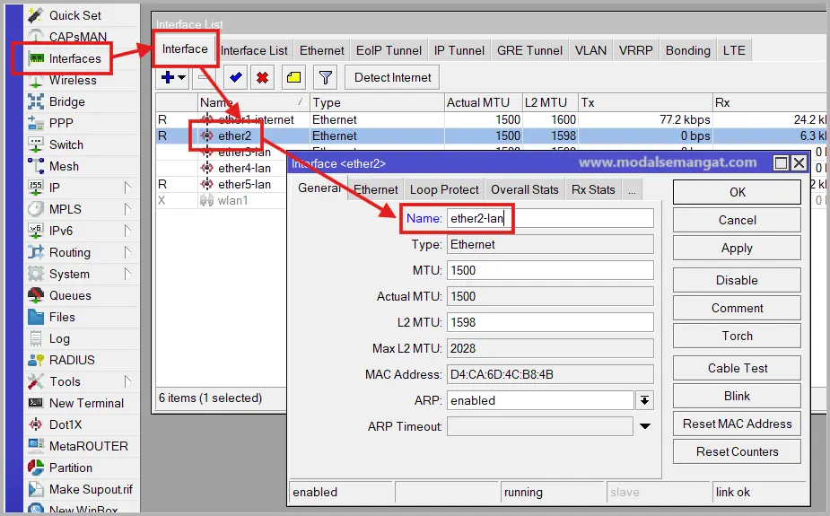 Cara Mengganti nama interface ether port di mikrotik